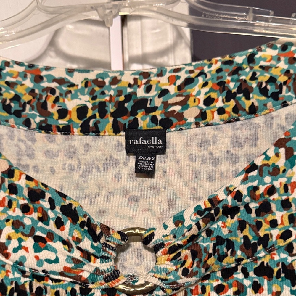 Rafaella Teal and Brown Abstract Top